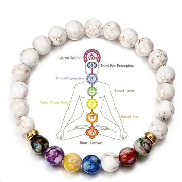 7 Chakra Reiki Healing Stone Bracelet Yoga Balance Energy Imitate Volcanic Stone - Picture 3 of 4